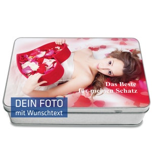 Geschenkdose 20x13 cm - individuell mit Foto Bild & Text bedruckt - personalisiert - Metall - Geschenkidee mit Deckel mit Wunschtext