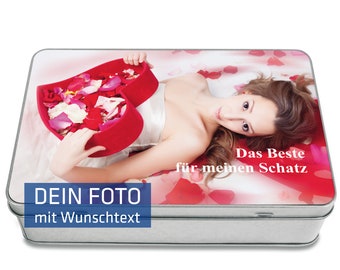 Geschenkdose 20x13 cm - individuell mit Foto Bild & Text bedruckt - personalisiert - Metall - Geschenkidee mit Deckel mit Wunschtext