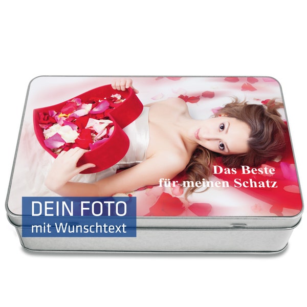 Gift box 20 x 13 cm - individually printed with photo image & text - personalized - metal - gift idea with lid with desired text
