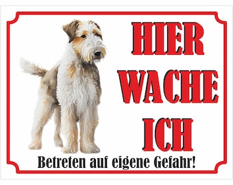 Airedale Terrier - Sign printed - Here I wake up - aluminum composite panel stainless steel look