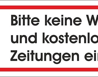 Keine Werbung! 1 weißer Briefkastenaufkleber 70x20 mm- Aufkleber STOP Bitte keine Werbung und kostenlose Zeitungen einwerfen - FL10