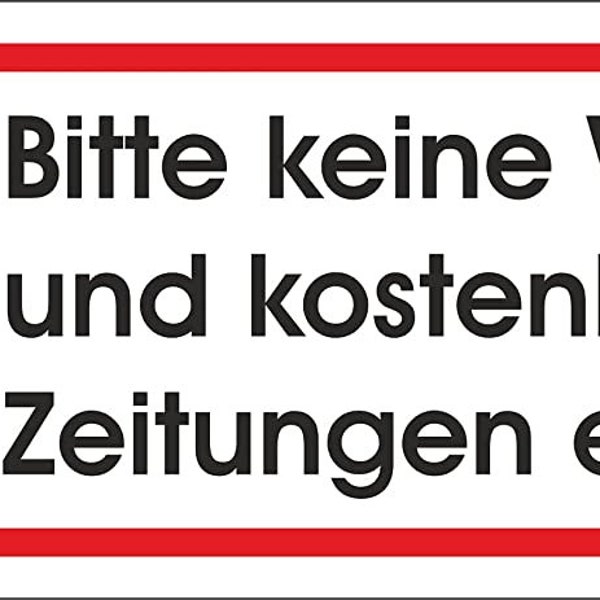 Keine Werbung! 1 weißer Briefkastenaufkleber 70x20 mm- Aufkleber STOP Bitte keine Werbung und kostenlose Zeitungen einwerfen - FL10