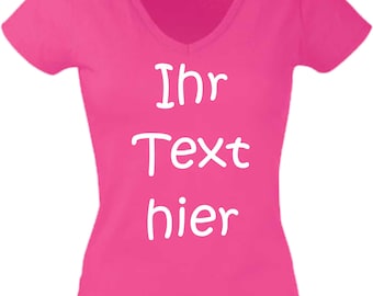 T-shirt femme en coupe V - impression individuelle - imprimé avec le texte souhaité - Impression personnalisée - Cadeau pour Party Sport TS-1W