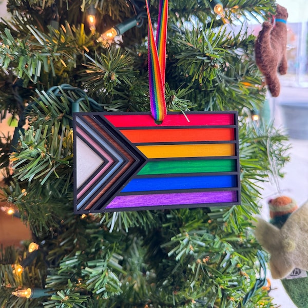 Pride flag ornament, lgbtq ornament, Wooden Pride Flag Ornament, Pride ornament, Pride Decor, Pride Flag, LGBTQ Decor, Wood ornament