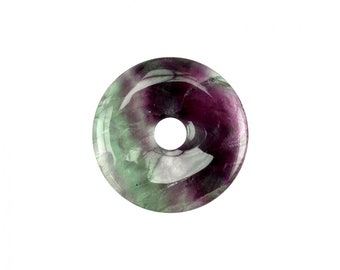 Fluorit A bunt Donut 30mm (Regenbogenfluorit) - Regenbogenfluorit Steinanhänger - Edelstein Glücksbringer Energiestein Fluorit