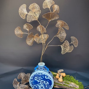 26.5” Artificial Gold Ginkgo leaf hollow carved Leaves single stamp 9 leaves head studio office soft deco celebration deco bouquet