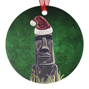 Holiday Moai Easter Island Statue in Santa Hat Ornaments
