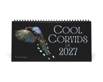 2027 Corvids Desk Calendar: Taiwan Magpie, 13 Beaked Birds (10" x 5")