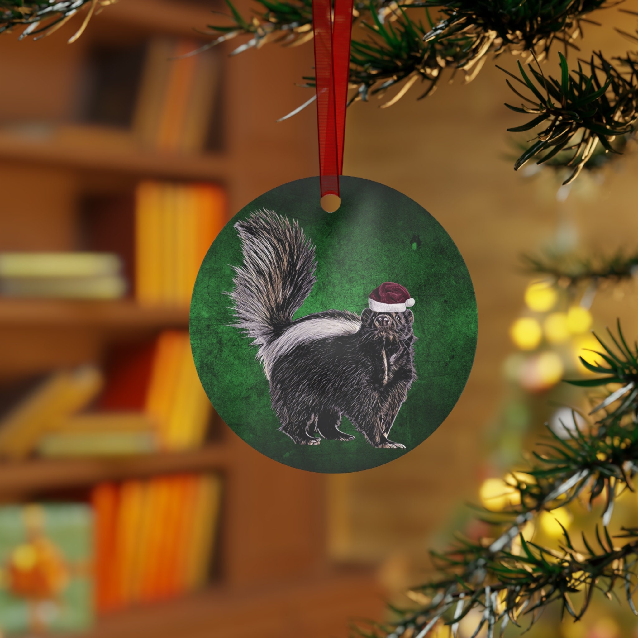 holiday-skunk-with-santa-hat-metal-ornaments-etsy