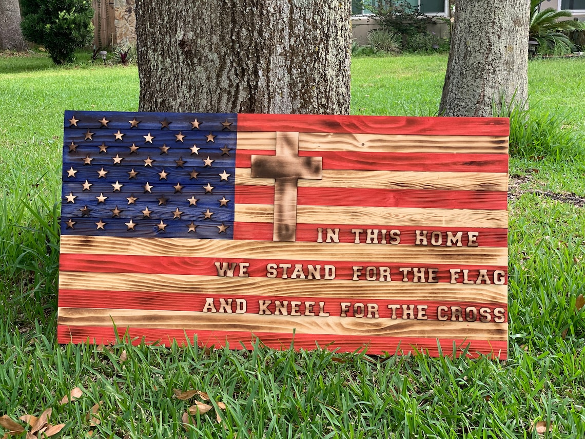 We Stand For The Flag We Kneel For The Cross Rustic Charred Etsy