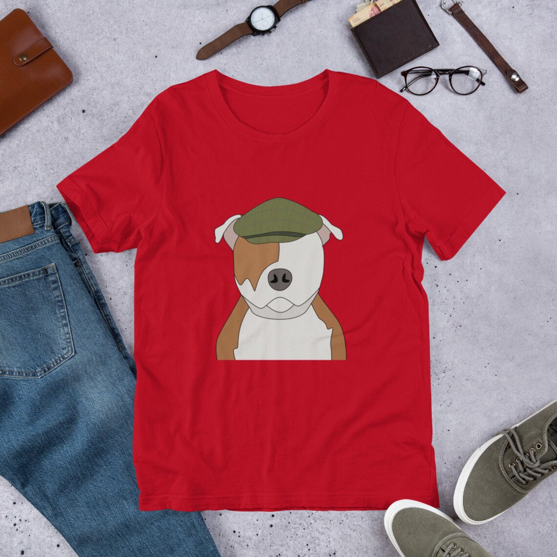 Staffie in a Flat Cap Tshirt Etsy