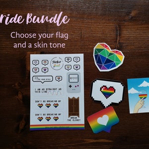Pride Bundle I 1 feuille d’autocollants + 4 autocollants individuels I aux couleurs des drapeaux LGBTQ + I comme autocollant de déclaration, décoration ou pour BuJos, etc.