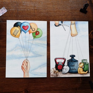 Let go and Fly ポストカードセット I 水彩手描き I 単品販売可能 I DIN A6 I 260g 丈夫なクロモボール紙 I