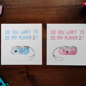 Wil je mijn Player 2 I Square Postcard I 2 Versies: Switch Controller blauw en rood I Play I Games I Love I Friendship