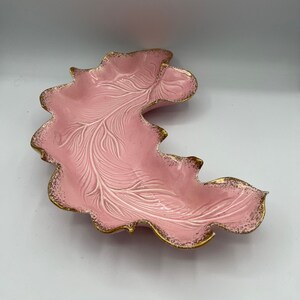 Vintage California Original #107 Made In USA. Pink Leaf Shaped, With Gold Trim Console/Serving Dish-MCM-1960’s