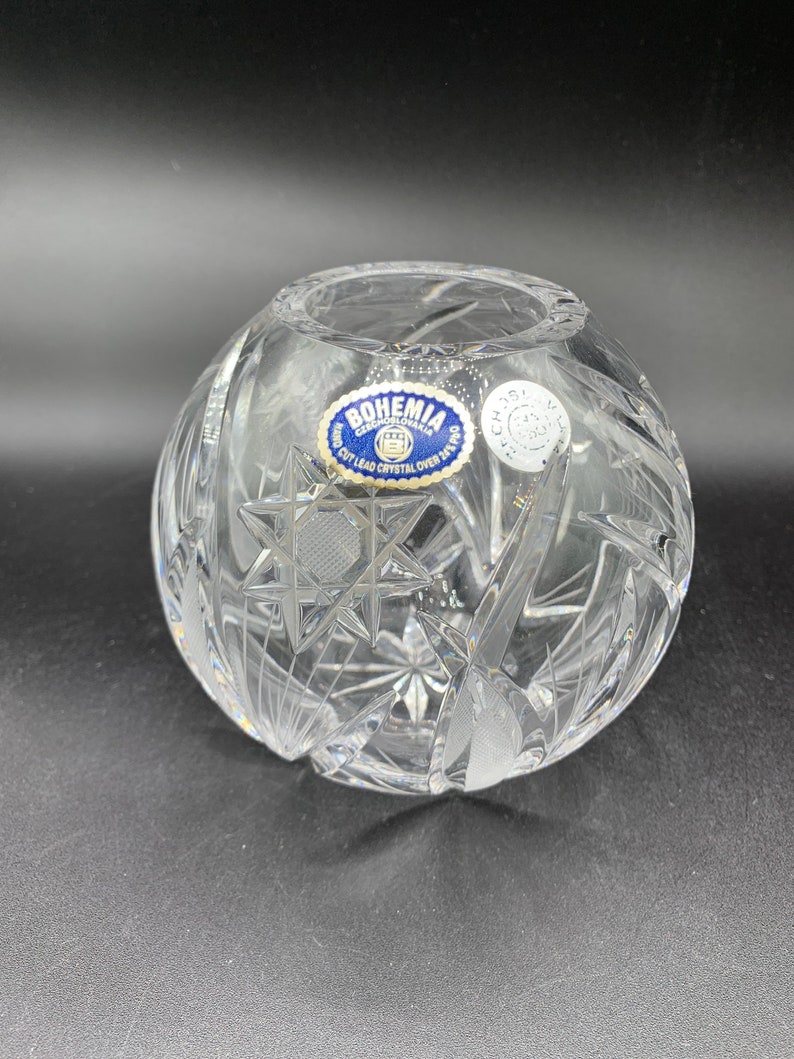 Vintage Beautiful Bohemia Lead Crystal Rose Bowl Vase. Cut Etsy