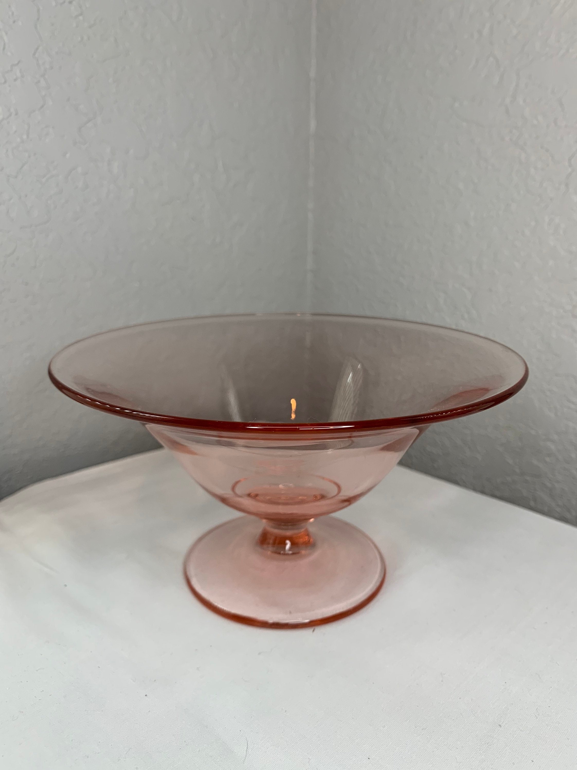 Vintage Pink Depression Glass Pedestal Bowl Rolled Rim Etsy