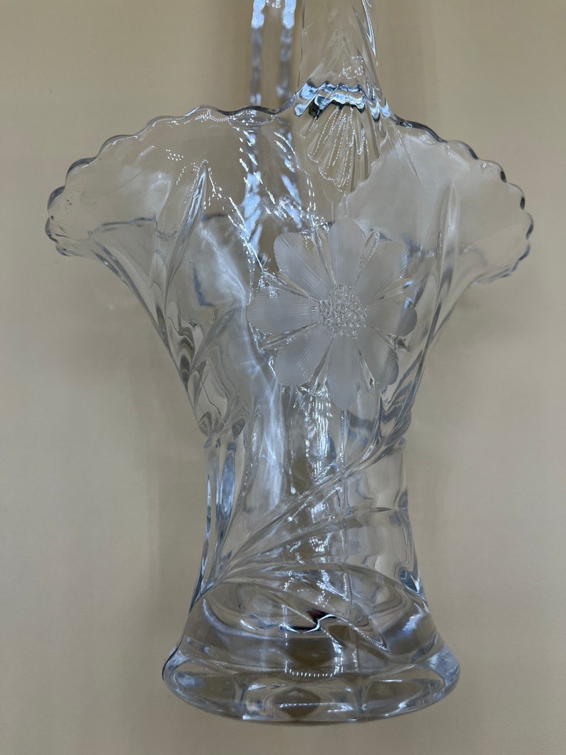 Vintage brides Basket Pressed Glass Etched Flower With Etsy