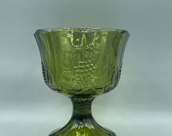 Indiana Glass Grape Motif Green Glass Footed Bowl Depression Glass