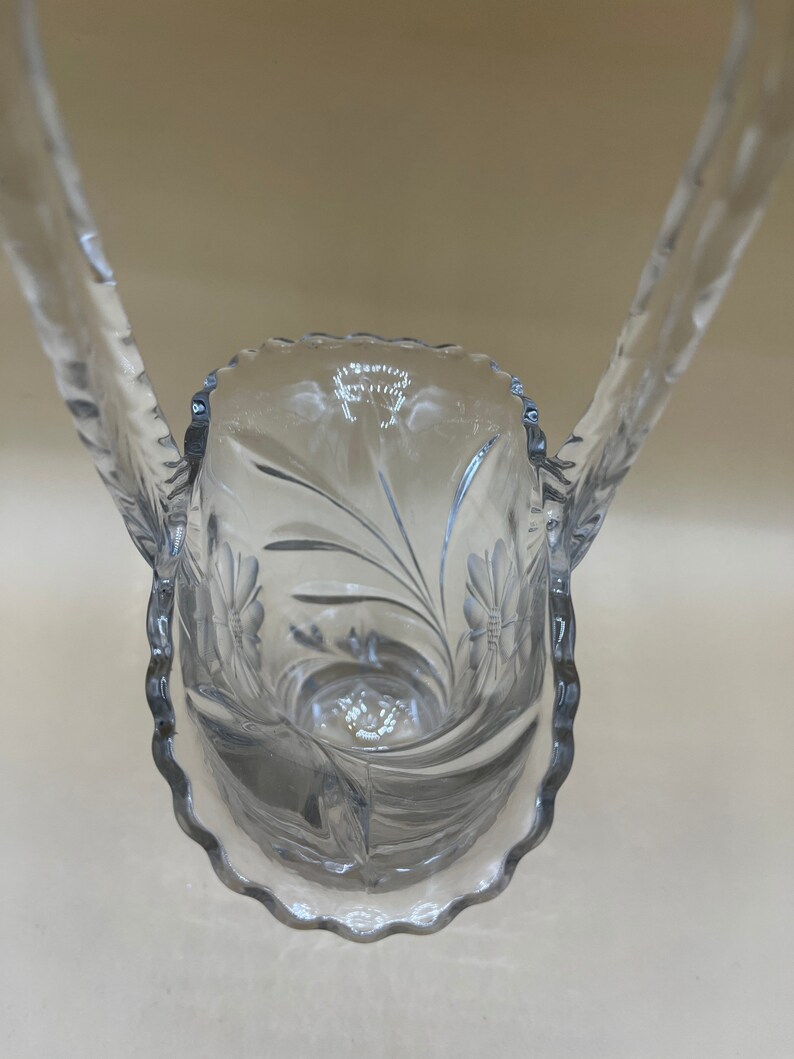 Vintage brides Basket Pressed Glass, Etched Flower, With cut Stems