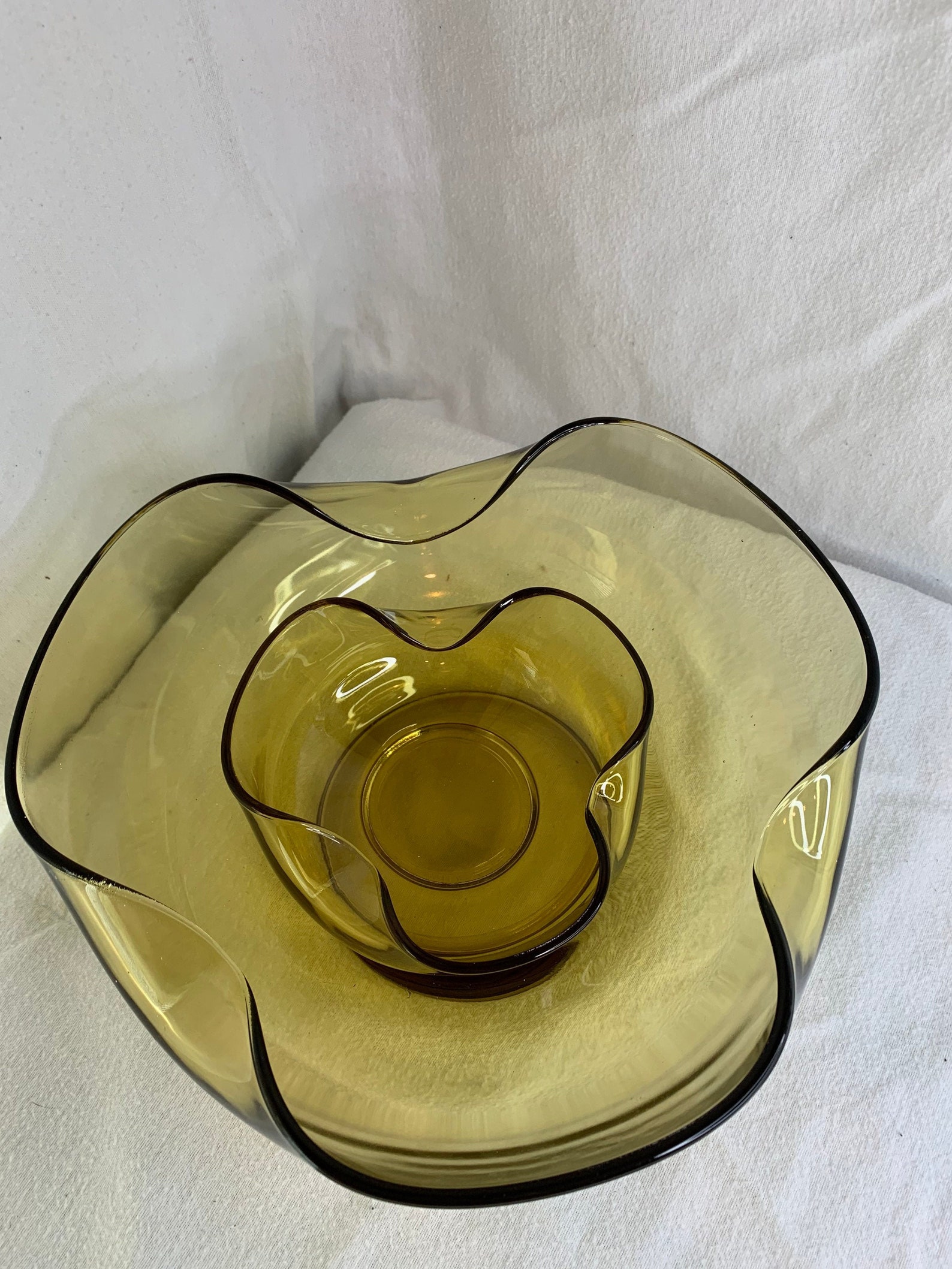 Unique Vintage Amber Glass 1970s Chip and Dip Set Etsy