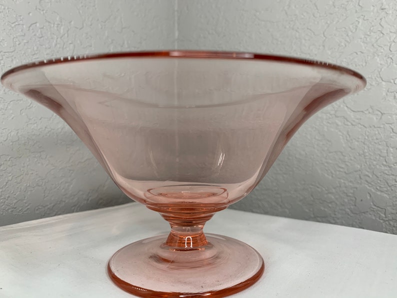 Vintage Pink Depression Glass Pedestal Bowl Rolled Rim Etsy