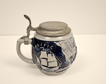 Original German Gerz Beer Stein,Beer Mug,Lidded Zinn Beer Stein,German Beer Mug