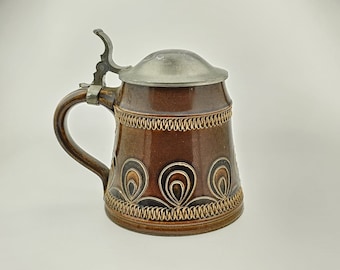 Original German Zinn Lidded Beer Stein,German Beer Mug
