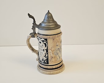 Original West Germany Zinn Lidded Beer Stein,German Beer Mug