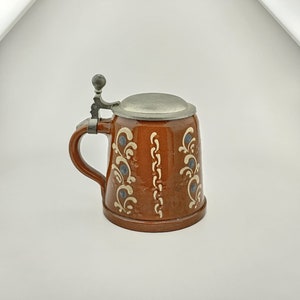 Original German Zinn Lidded Beer Stein,German Beer Mug,Handpainted