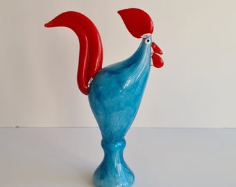 Murano Cockerel Rooster,Venetian Glass,Vintage Murano,Blue Red,Venezia Murano Glass Rooster