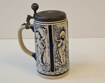 Original German Gerz Beer Stein Lidded Zinn, Beer Mug,German Beer Stein,German Beer Mug