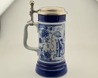 BAREUTHER Waldsassen Bavaria Germany Pewter Lid Porcelain Beer Stein
