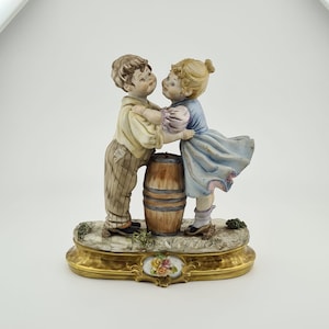 Vintage Capodimonte Figurines,Capodimonte Kids on Barrel,Handmade Italy
