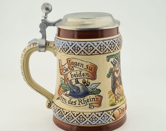 Original Gerz Beer Stein Beer Mug,German Lidded Zinn Beer Stein,German Beer Mug,Theme Old Germans