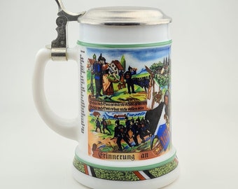 Original BMF Beer Stein Lidded Zinn Beer Mug,German Beer Stein,German Beer Mug,White Milk Glass