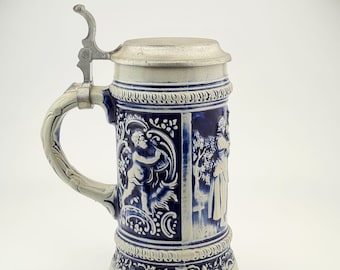 Original Gerz Beer Stein Beer Mug,German Lidded Zinn Beer Stein,German Beer Mug