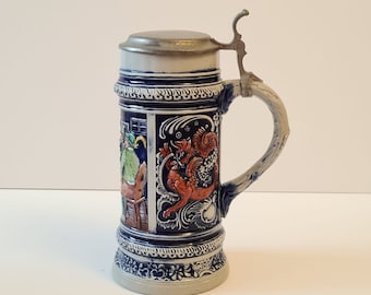Original German Large Gerz Beer Stein Lidded Zinn, Beer Mug,German Beer Stein,German Beer Mug