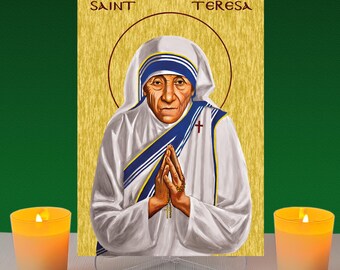 Saint Mother Teresa of Calcutta icon,Religious icon,Wood icon,Wall hanging,Clear Stand,A4 Size,Religious Gift,Catholic icon