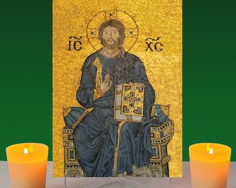 Pantocrator Jesus Christ icon,Orthodox icon,Greek icon,Religious icon,Wooden icon,Wall hanging,Clear Stand,Byzantine icon,Religious Gift