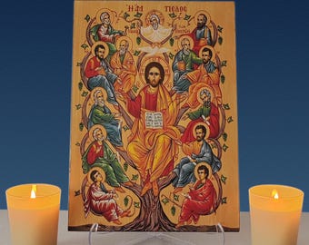 Jesus Christ Tree of Life icon,Vine Ampelos,Religious icon,Wood icon,Wall hanging,Clear Stand,Byzantine icon,Greek Orthodox Icon,Gift idea