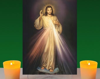 Merciful Jesus,Divine Mercy,Religious icon,Wood icon,Wall hanging,Clear Stand,Religious Gift