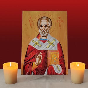 St.Nicholas icon,Religious icon,Wood icon,Wall hanging,Clear Stand,Byzantine icon,Greek Orthodox Icon,Saint Nicholas icon,Religious Gift