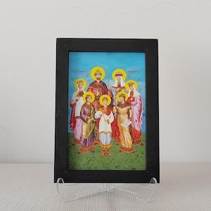 Tsar Nicholas II of Russia and Family icon,Opalescent Glass,Orthodox icon,Wood Frame,Wall Hang,Clear Stand,Royal Martyrs Romanov Family