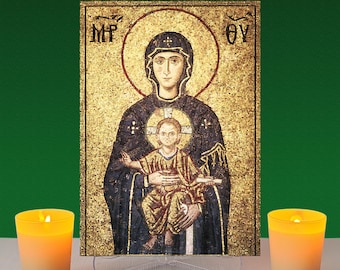 Virgin Mary with Child Christ icon Hagia Sophia,Orthodox icon,Religious icon,Wood icon,Wall hanging,Clear Stand,Byzantine icon,Theotokos