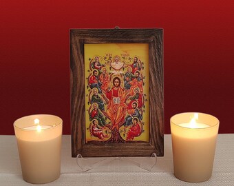 Jesus Christ Tree of Life icon,Vine Ampelos,Opalescent Glass,Orthodox icon,Wood Frame,Wall Hang,Clear Stand,Byzantine icon,Religious Gift