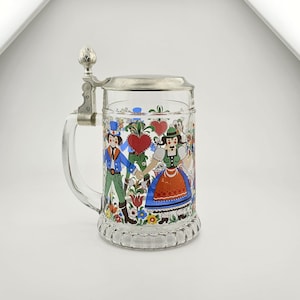 Original German Glass Beer Stein Lidded Zinn Beer Mug,German Beer Stein,German Beer Mug