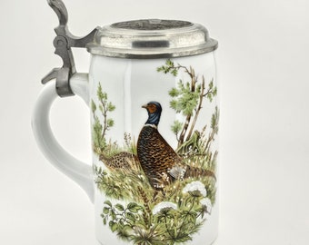 Vintage KUHR Muhlried German Porcelain Beer Stein with Zinn Lid,German Beer Mug