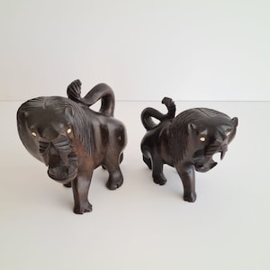 Vintage Carved African Ebony Wood Lion Figures