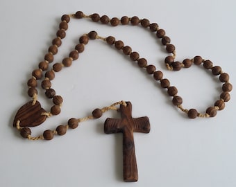 Natural Wood Cross Wall Rosary,Religious Wall Decor